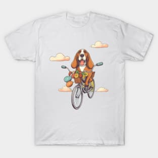 Cute cartoon dog basset hound bicycling T-Shirt